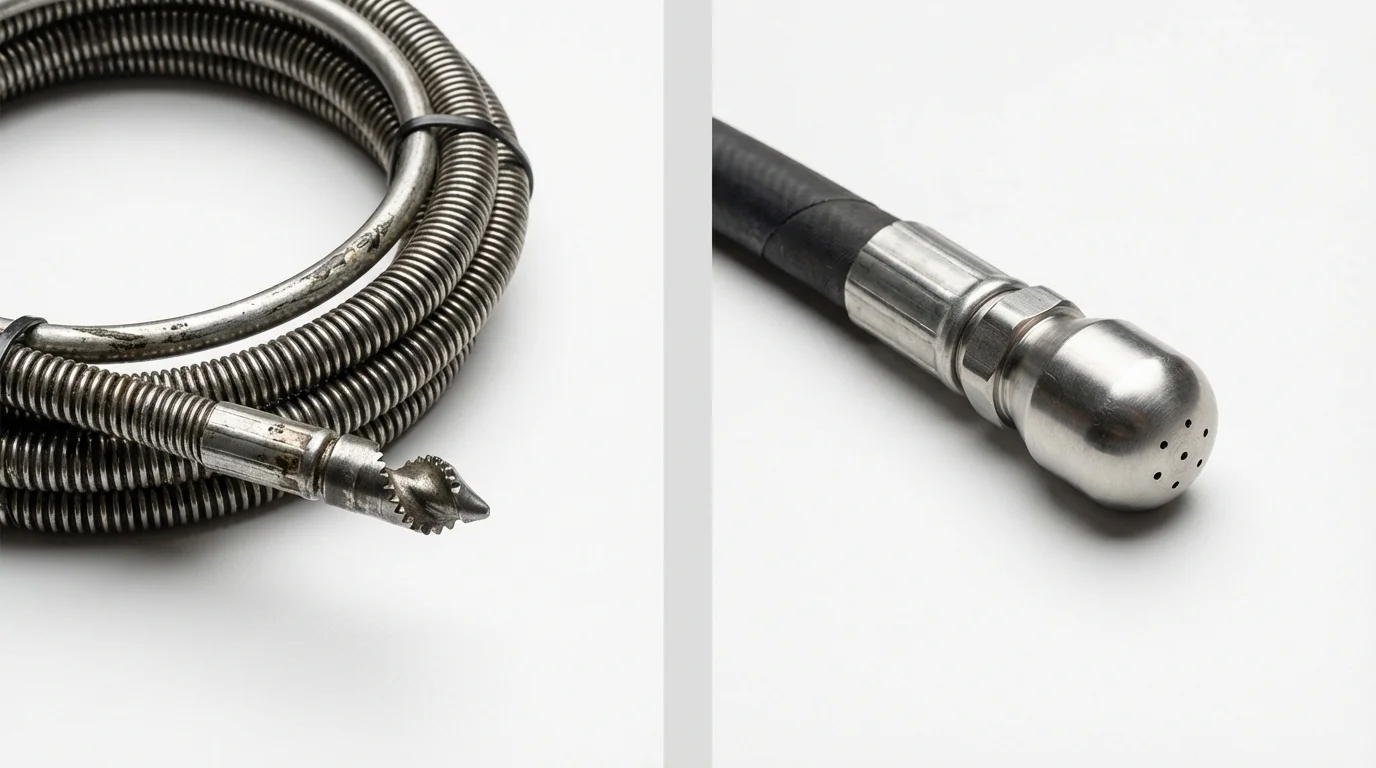 Drain snake cable and hydro jetting nozzle used for drain cleaning in Palos Park, IL