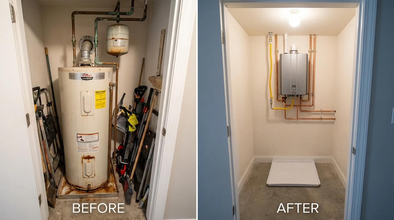 Tank water heater versus wall-mounted tankless unit comparison for Palos Park, IL homeowners